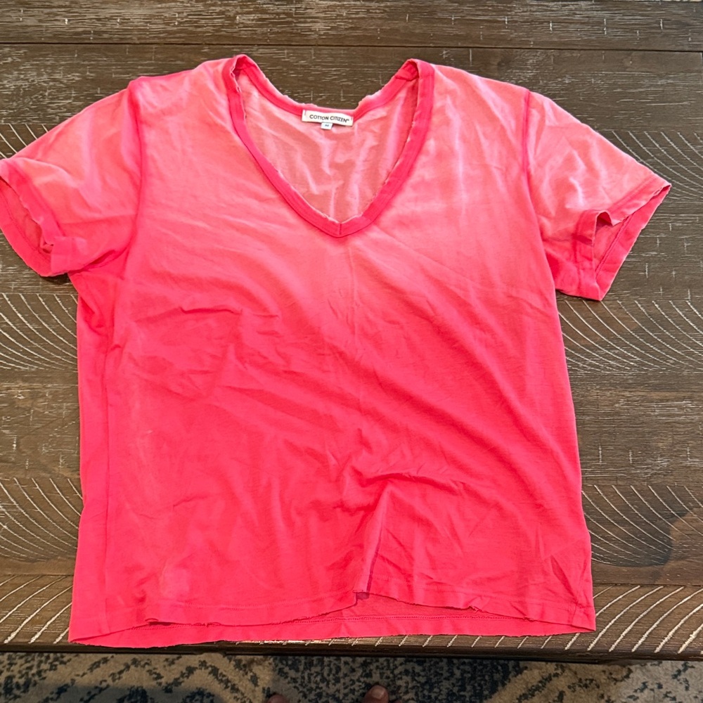 Cotton Citizen Bright Pink ombre V-Neck Short Sleeve Tee